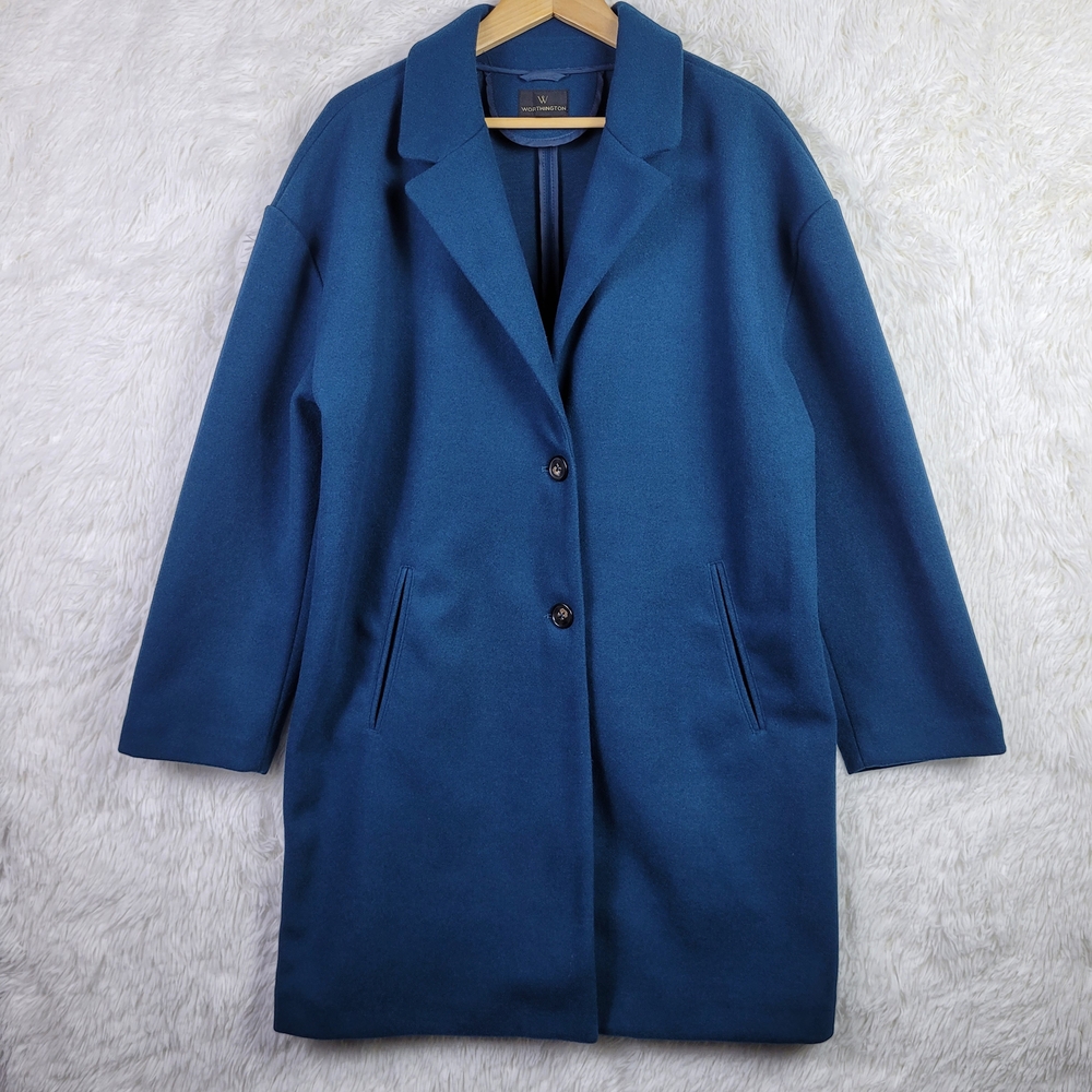XL Worthington Women's‎ Teal Green Long Unlined Overcoat Unstructured Classic